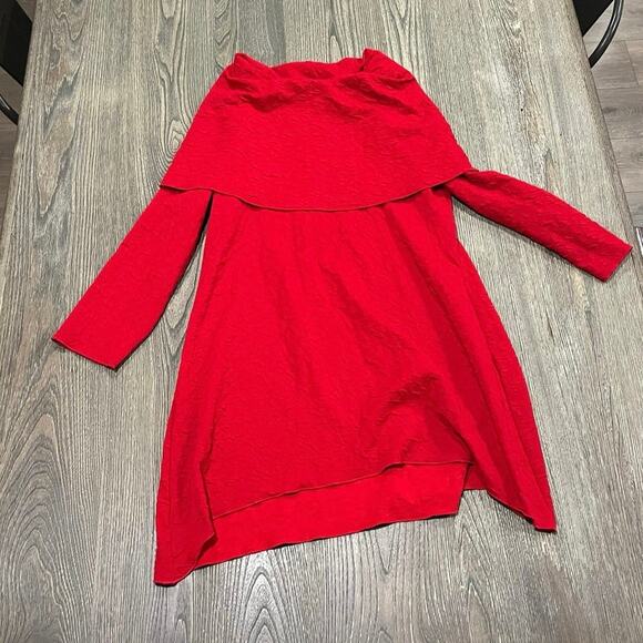 Ali Miles Tunic Top Textured Cowl Neck Long Sleeves Pullover Red Size Small - Picture 1 of 4